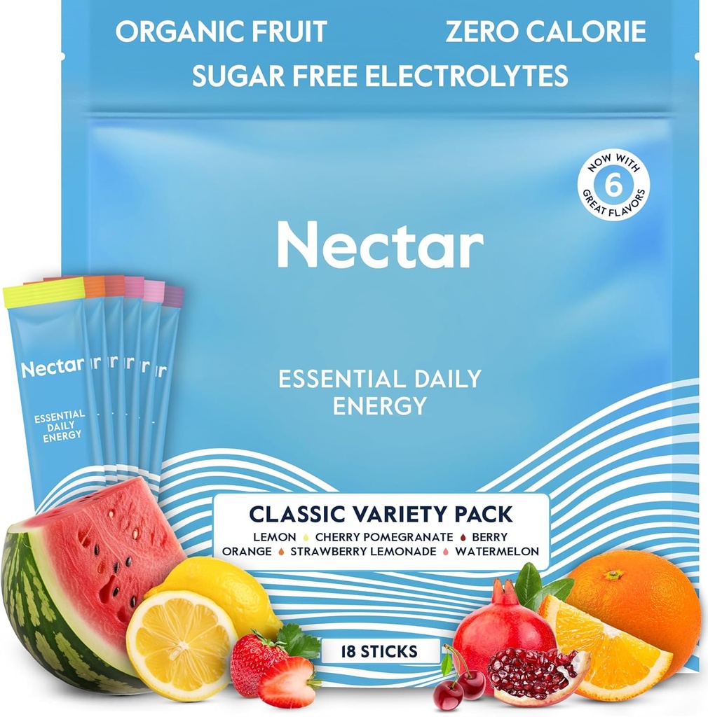 Nectar Energy Booster - Organic Caffeine, B12 & Electrolytes - Sugar Free & Zero Calorie – Caffetteria sana, Energy Drink & Soda Alternative – Hydration & Energy Supplement (Variety 18 Powder Packets)