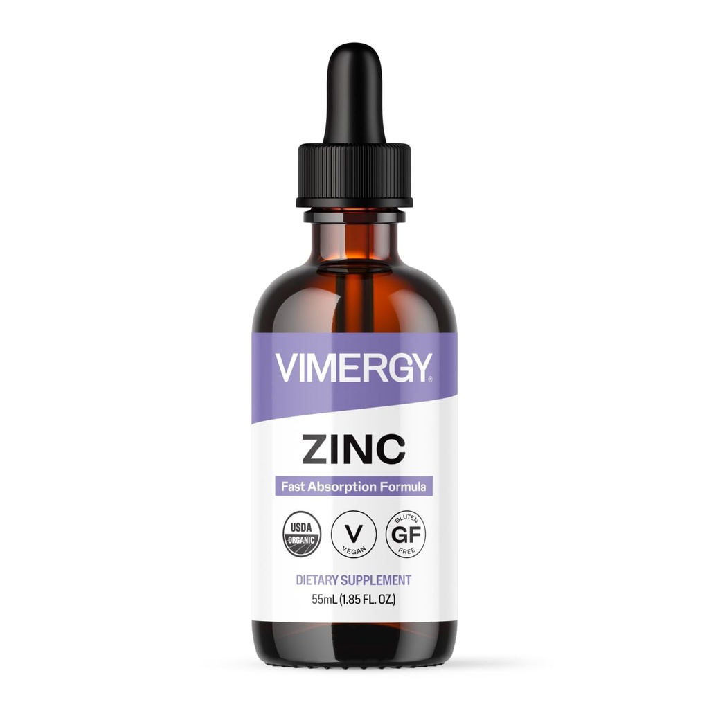 Vimergy Organic Zinc Supplementi per le donne e gli uomini (7.5mg Liquid Zinc Per Serving) Fast-Absorbing Immune Support, Promuove Sani Bones & Skin, USDA Certificato Organico, Vegan, Fino a 27 Serve (55 mL)