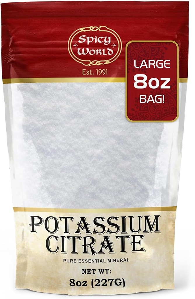 Polvere del citrato del potassio del mondo piccante 8 OZ - puro, vegano, grado alimentare, supplemento di potassio Bulk