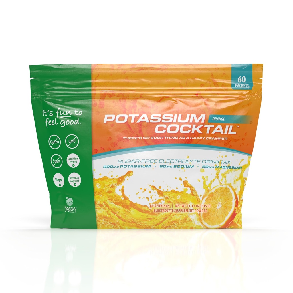Jigsaw Health Potassium Cocktail | Exly Pickleball Cocktail | Orange Flavor | 60 Servings (Packets)