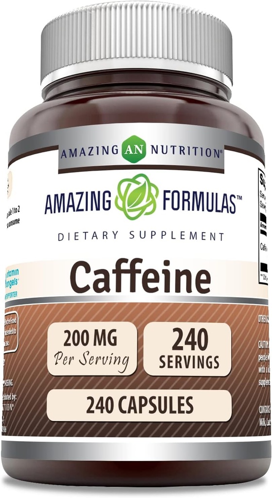 Amazing Formulas Caffeine 200 Mg per Serving | Capsule | Non OGM | Gluten-Free | Made in USA (1 Pack, 240 Count)