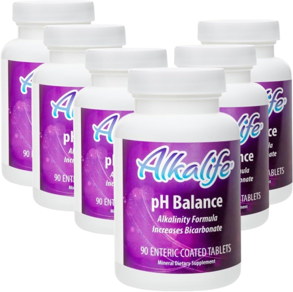 Alkalife pH Balance Supplement Tablets - Le prime pillole alcaline brevettate di bicarbonato - Neutralize Acid, Balance pH, Supporto immunitario, Peak Performance, Detox - 6 bottiglie