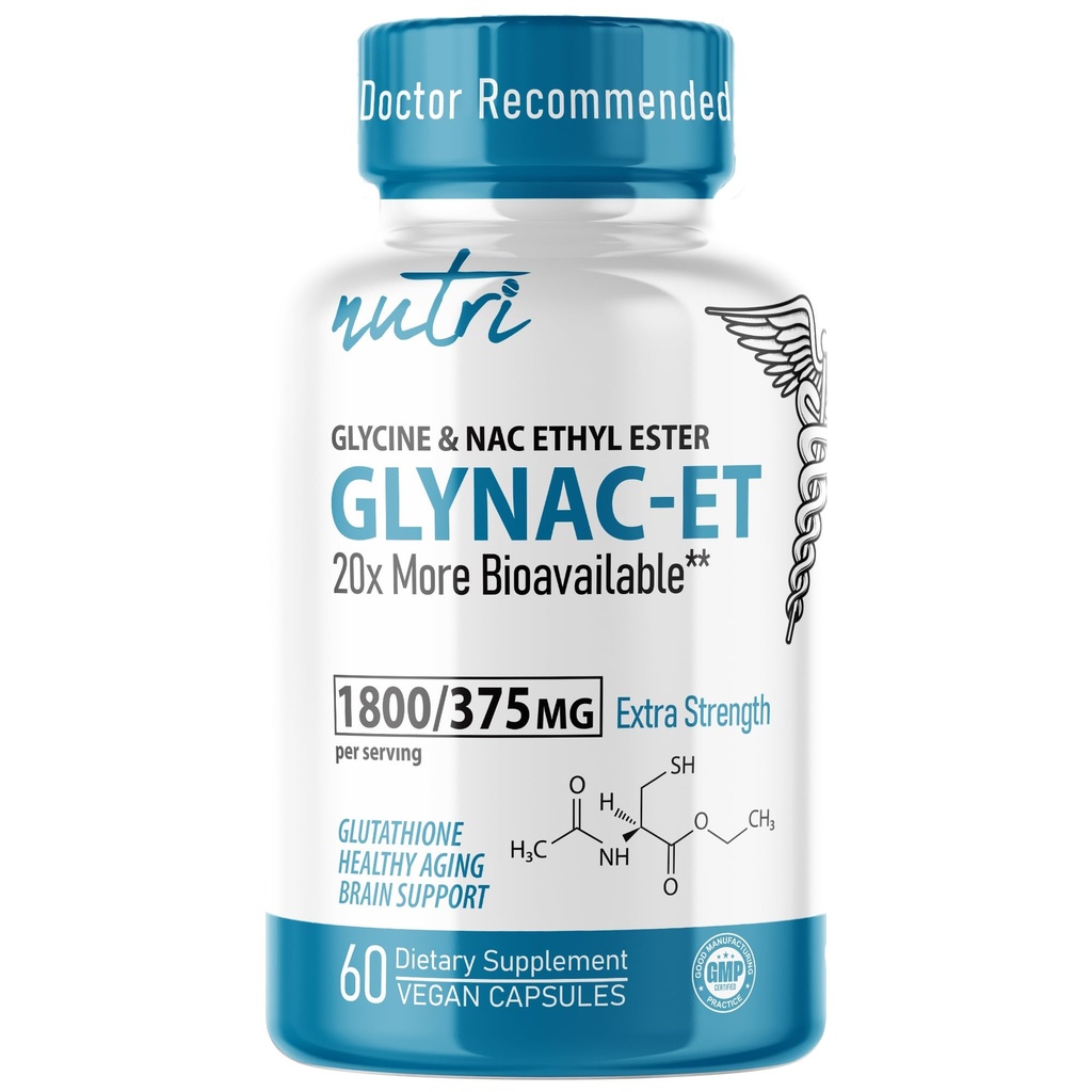 Nutri NAC Ethyl Ester + Glycine - Extra Strength 375mg - NACET withe Selenium - 80% Biodisponibilità - N-Acetylcysteine - Anti Aging Supplement, Boost Glutathione - 60 Capsule - 3rd Party Tested