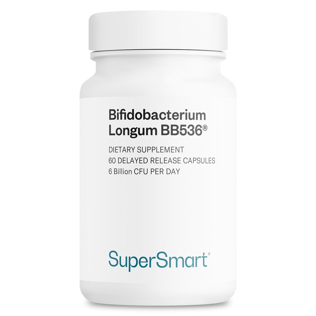 Supersmart - Bifidobacterium Longum (BB536) 6 miliardi di CFU al giorno - Probiotics & Prebiotics Supplement | Non-OGM & Gluten Free - 60 DR Capsule