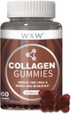 Peptidi di collagene idrolizzati WXW Gummies per le donne, Formula anti-invecchiamento non OGM con biotina, zinco, vitamine C & E per capelli, pelle e unghie | 60ct,Vanilla non aromaed