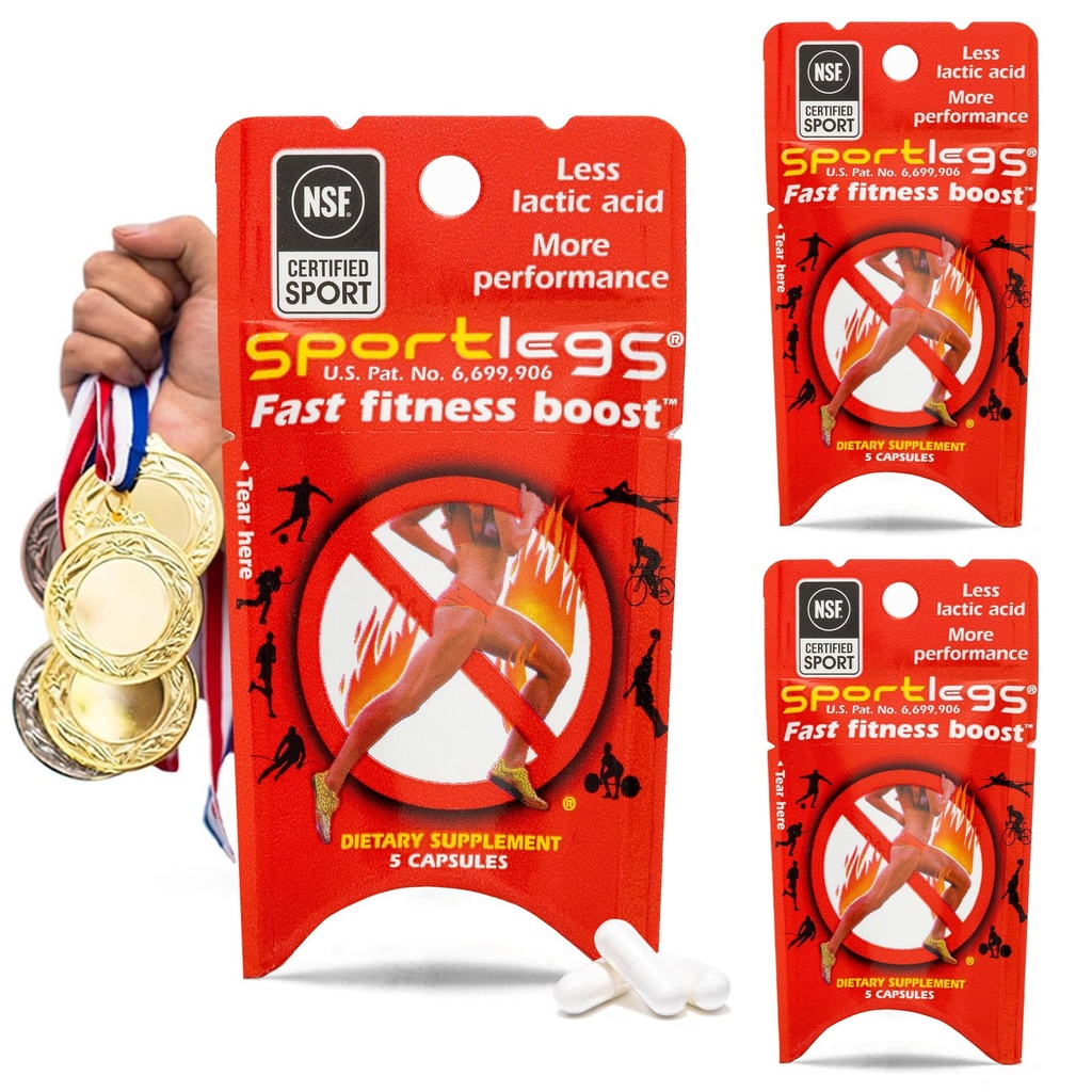 SPORTLEGS Fast Fitness Boost Pre allenamento per uomini e donne, Lactic Acid Supplement, Sport Endurance Fuel Endurance Supplements for Runners - 5-Cap Packet, Trial Pack of 3