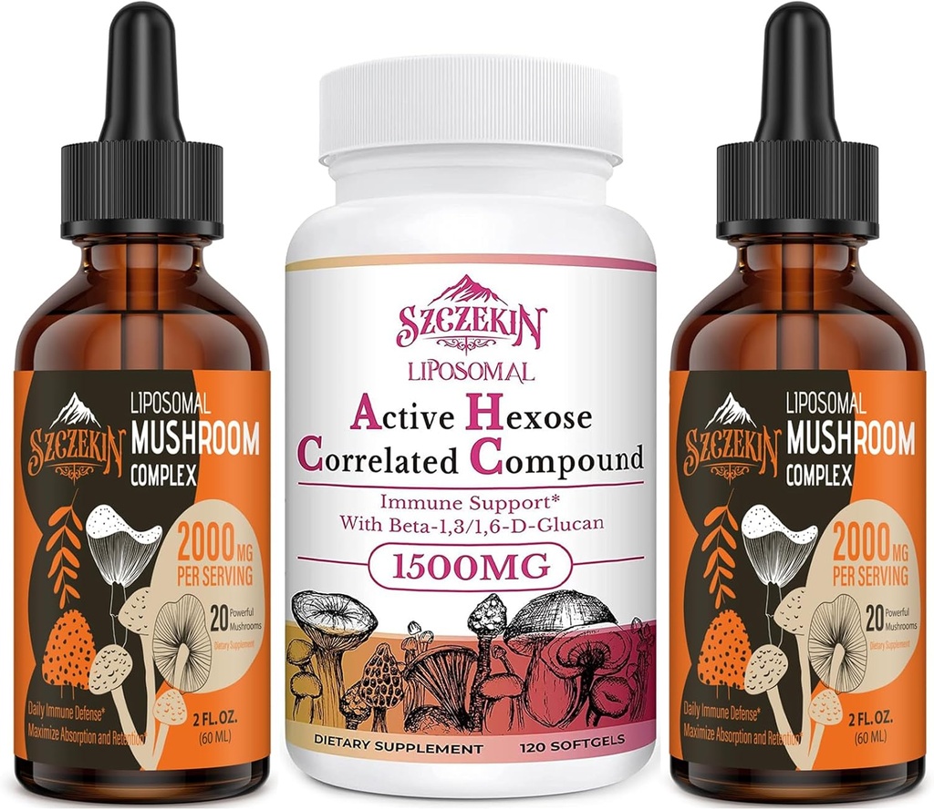 1500 MG Liposomal Active Hexose Correlated Supplement 120 SoftGels Bundle con 2000 MG Liposomal Mushroom Complex Drops 60 Servings