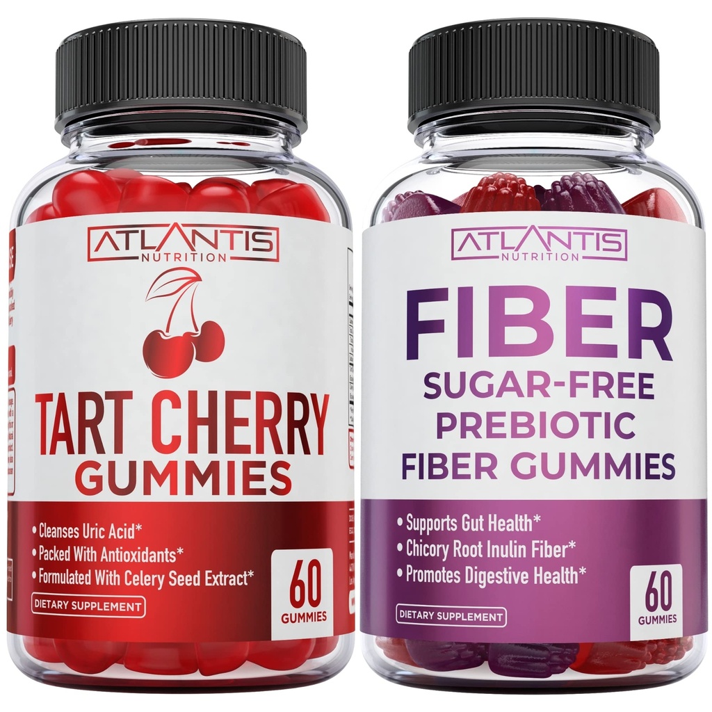 Atlantis Nutrition Tart Cherry 60 Gummies + Zucchero di fibre prebiotiche gratuite per adulti 2-Pack (120 Gummies)