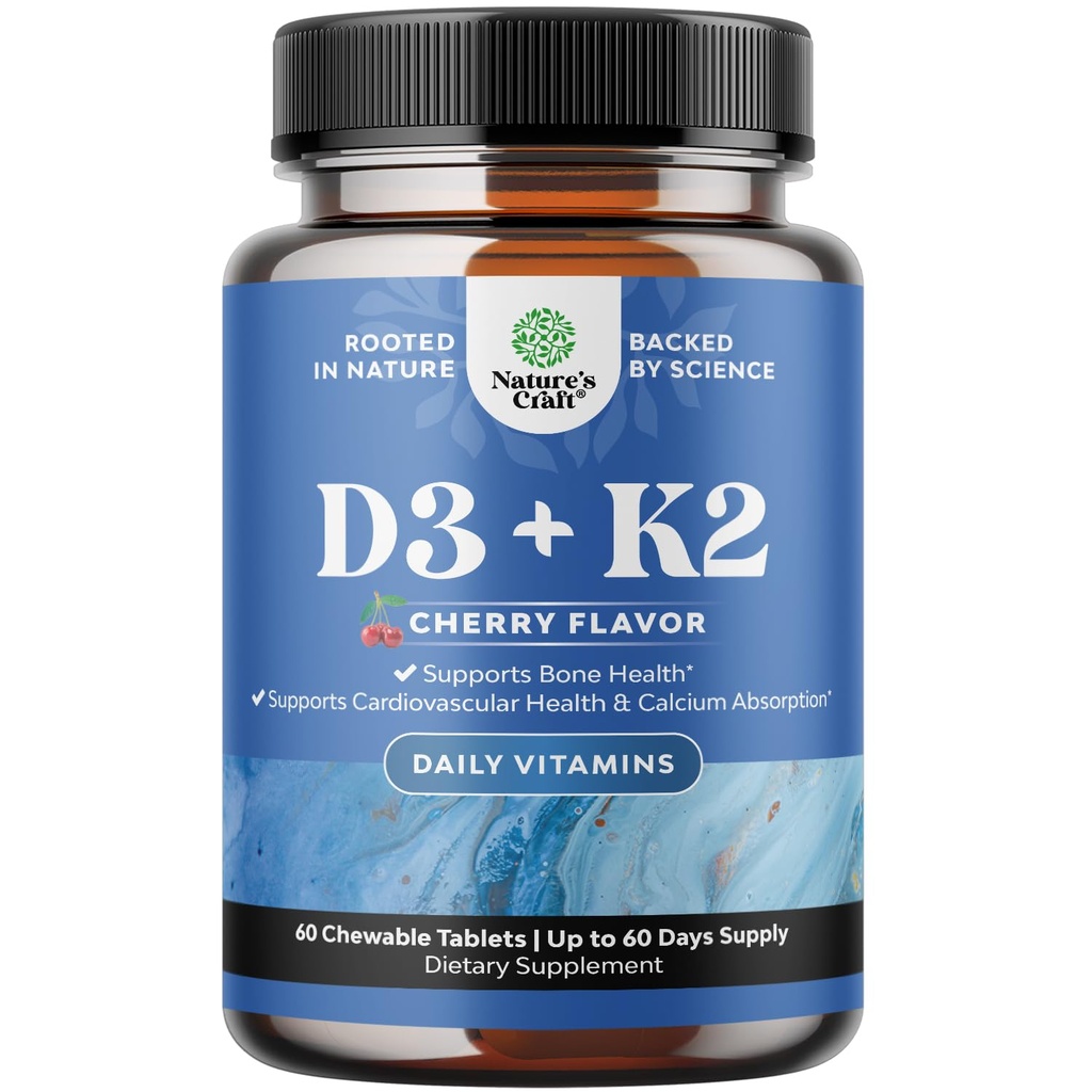 Vitamina D3 con K2 MK7 Supplemento - Vitamina D3 2000 Compresse IU e K2 per il supporto immunitario Bone Health Heart Joint Support Bone Strength and Mood Boost - VIT Immune System - 60 Count