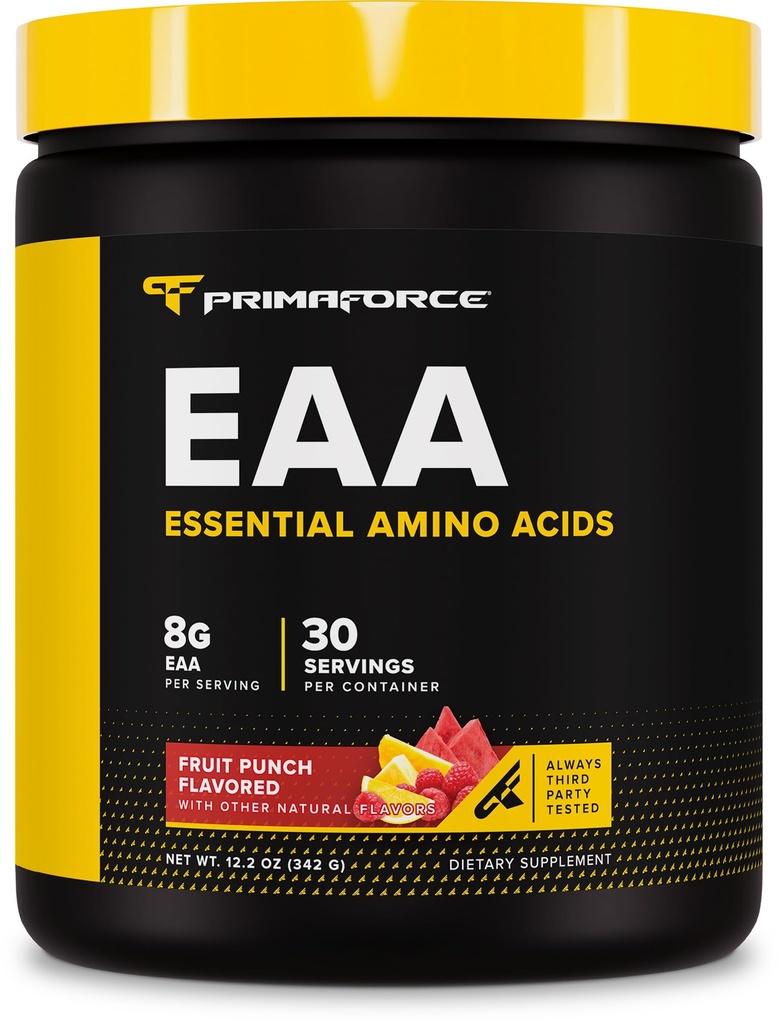 Polvere di EAA di Primaforce (30 porzioni, aroma di punzonatura di frutta) | Aminoacidi essenziali per allenamento e recupero pre/intra - Non OGM e senza glutine