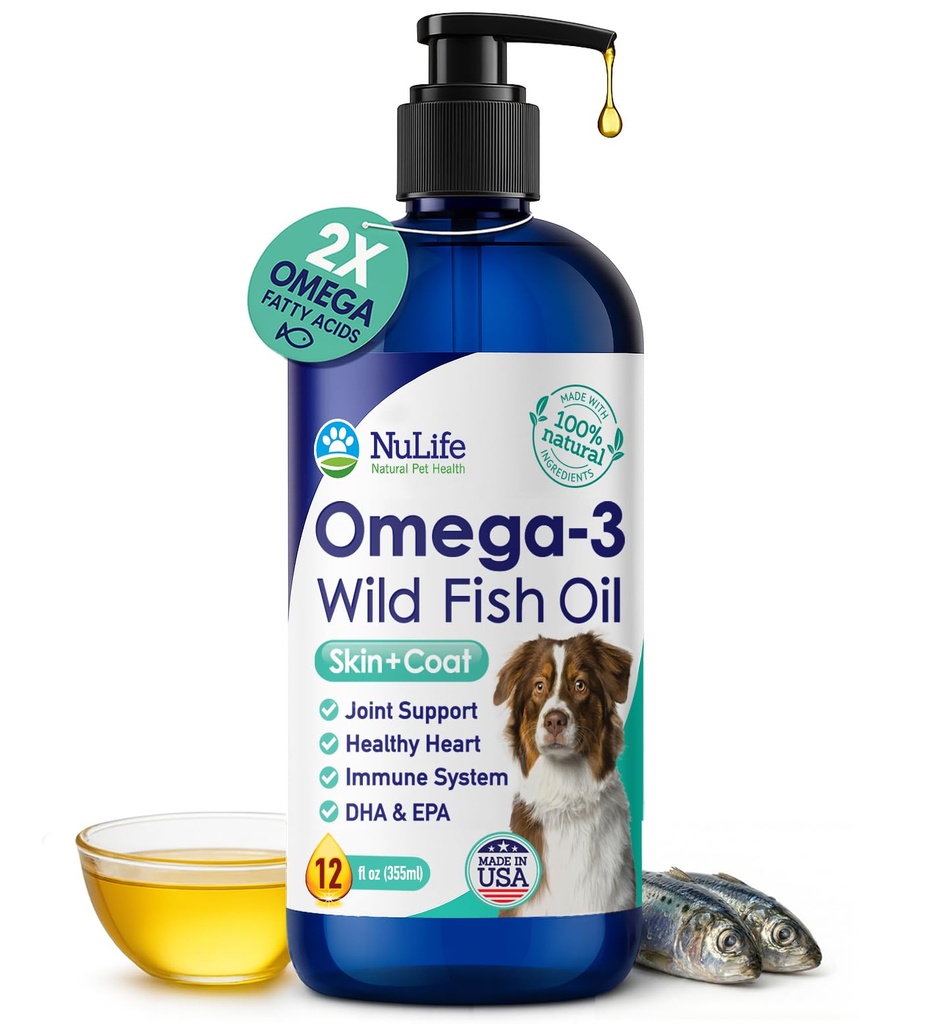 Olio di pesce liquido per cani con omega 3, 6 & 9 acidi grassi, selvatico beccato dall'Islanda, supplemento di pelle e cappotto per spargimento, pelle prurito, allergie, cervello e salute del cuore, ricco di EPA + DHA - 12 oz