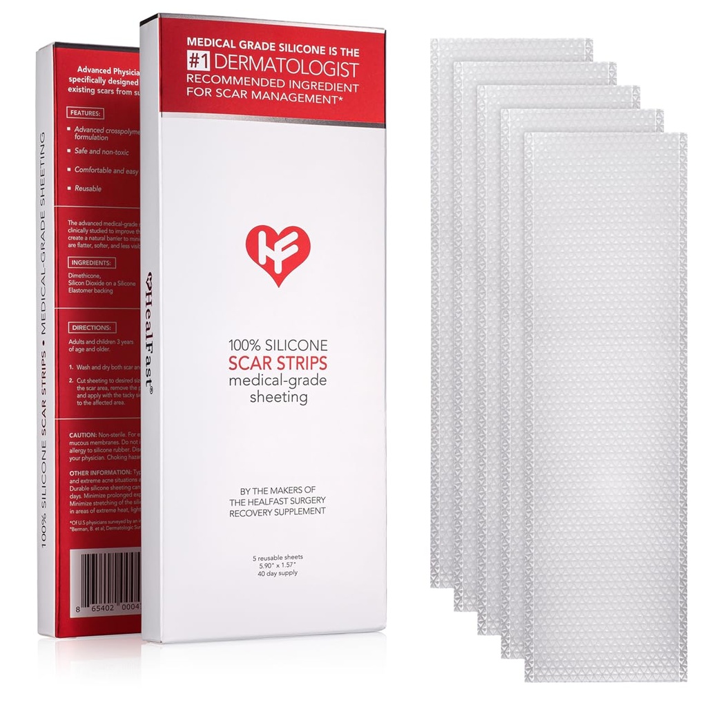 Fogli di cicatrice di silicone formulati HealFast - Advanced Crosspolymer Medical Grade Strisce di cicatrici in silicone per chirurgia, sezione C, Keloids e cicatrici ipertrofiche - Nastro in silicone per cicatrici (5 fogli)