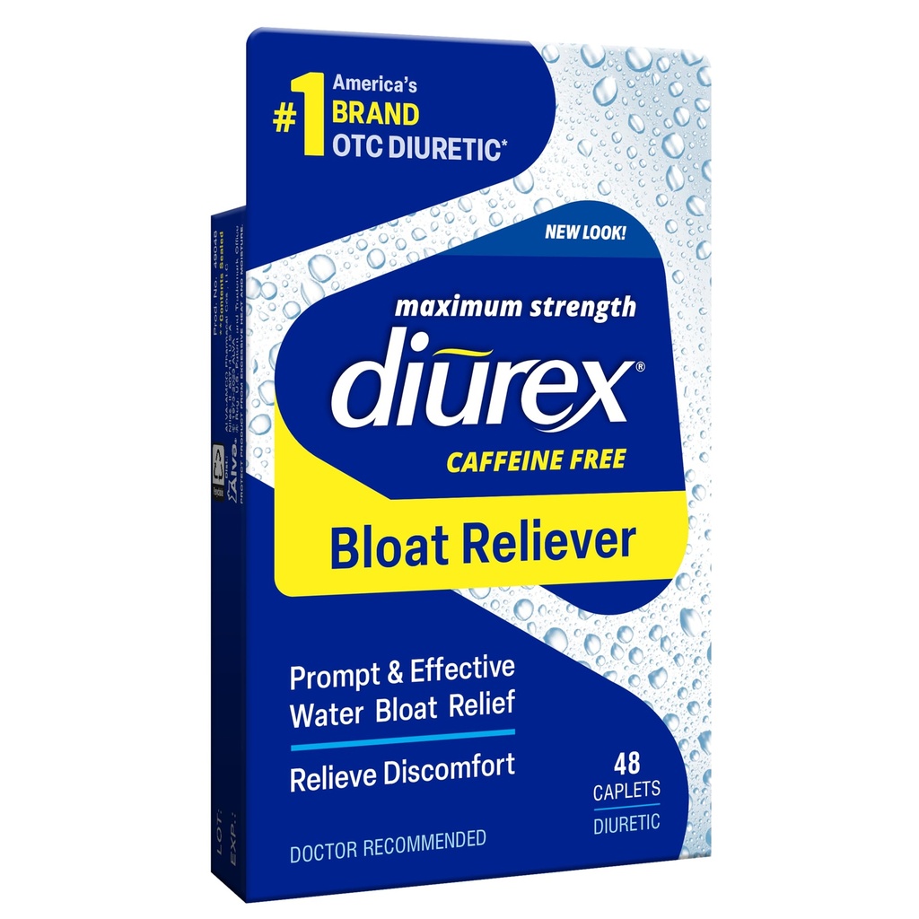 Diurex Caffeine-Free Bloat Relief, Forza massima, Rilievo Bloat Discomfort, Fino a 6 ore di sollievo, 48 Conte