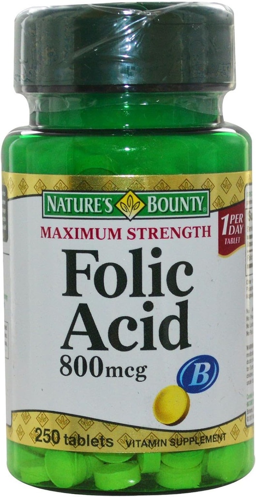 Bounty Folic Acid 800 mcg Tablets Forza massima 250 ea (Pacchetto di 5)