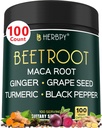 6in1 Integratore di barbabietola con radice di Maca, semi di uva, zenzero, curcuma e pepe nero per la salute del cuore e supporto immunitario - 100 capsule vegane