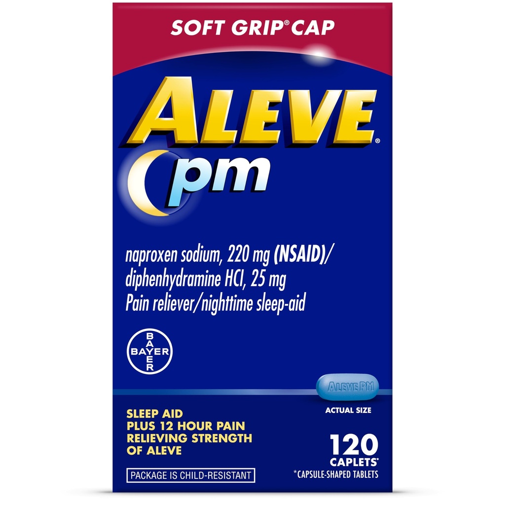 Aleve PM Sleep Aid Plus Dolore Caplets, Naproxen Sodium & Diphenhydramine HCl, Nighttime, 120 Count