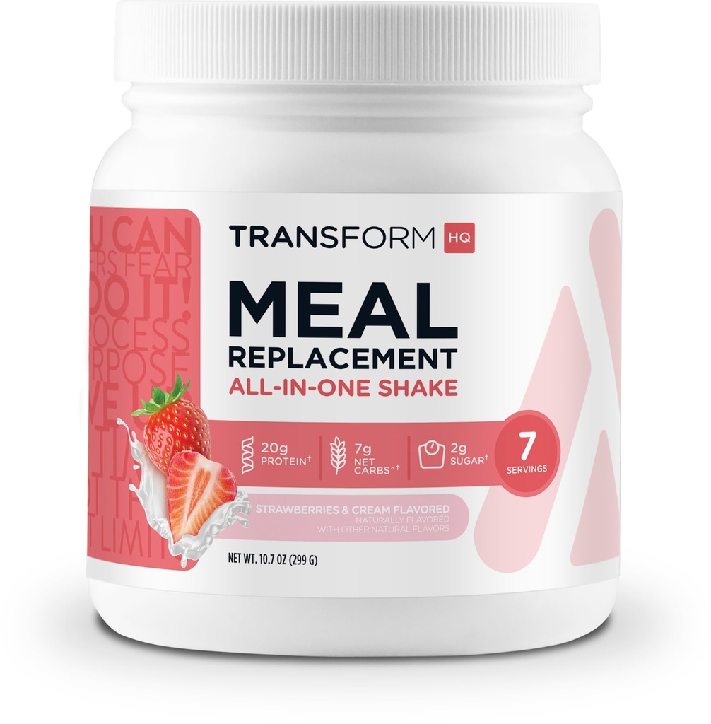 TransformHQ Meal Sostituzione Shake Powder 7 Servings (Strawberry & Cream) - Gluten Free, Non-GMO