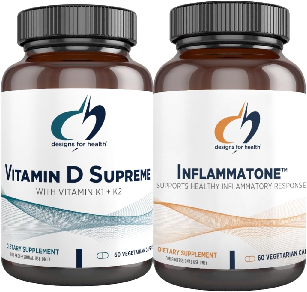 Progetti per la salute Vitamina D Supreme + Inflammatone Bundle - Vitamina D3 5000 IU + 2000mcg Vitamina K con una miscela botanica enzima per promuovere la risposta infiammatoria sana - 2 Prodotti