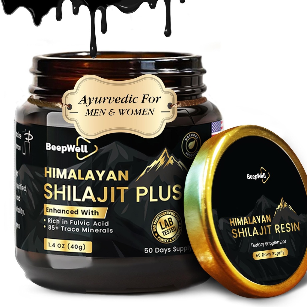 Estratto di resina di Shilajit organico dell'Himalaya puro per gli uomini e le donne- 100% naturale Ashwagandha Pepe Shilajit Resina per le donne dell'oro Ayurvedic,Fulvic Acid 85 + Trace Minerals, 50 Servings, 40 Grammi
