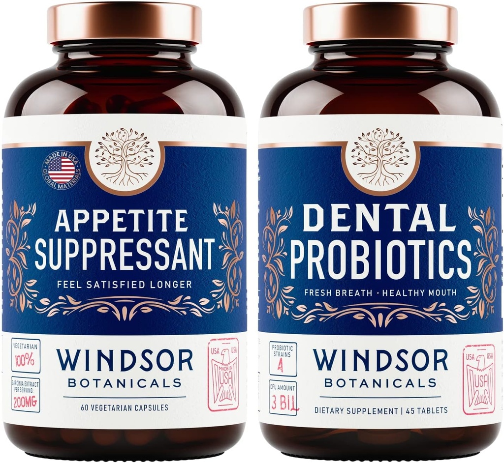 WINDSOR BOTANICALS Appetite Suppressant per perdita di peso e probiotici dentali per cattivo respiro Bundle