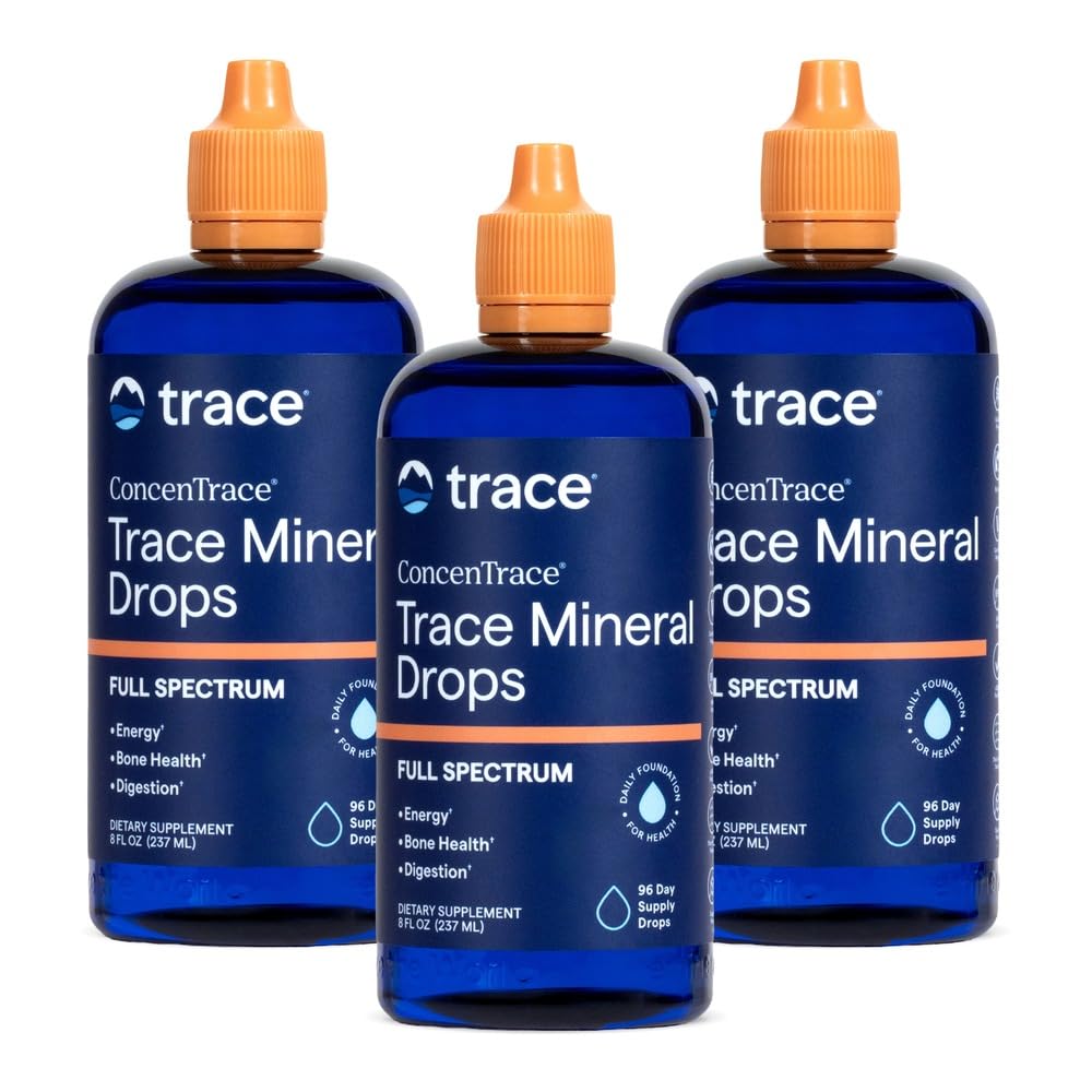 Gocce di ConcenTrace Minerals | Minerali di spettro completo | Magnesio liquido ionico, cloruro, potassio | Basso sodio | Energia, elettroliti, idratazione | 288 giorni di alimentazione, 8 fl oz (pacchetto di 3)