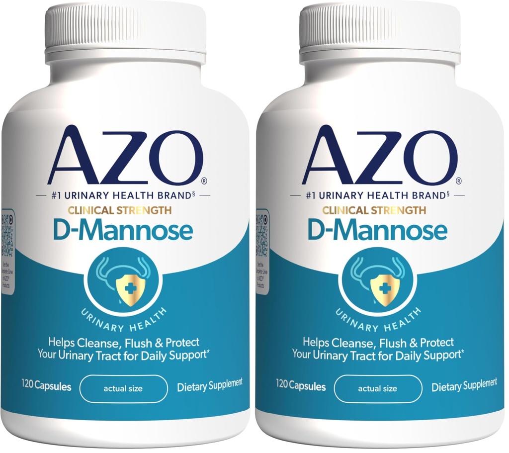 AZO D Mannosio Salute del tratto urinario, Pulire, Flush & Proteggere il tratto urinario, No.1 Farmacista Marchio consigliato, Resistenza clinica, Non OGM, 120 Conteggio (Pack of 2)