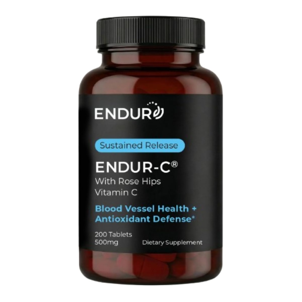 Endur ENDUR-C Vitamina C con HIPS Rose, Supporta la produzione di collagene, Protezione antiossidante e digestione delicata, senza glutine, 500 mg (200 compresse)