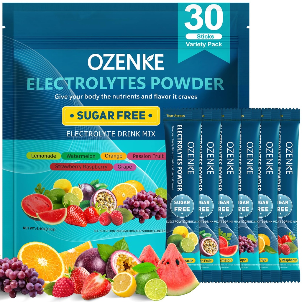Imballaggio della polvere degli elettroliti, 30 pacchetti di idratazione dei bastoncini senza zucchero, Electrolyte Drink Mix Travel Electrolyte Packets per l'idratazione rapida, 6 aromi