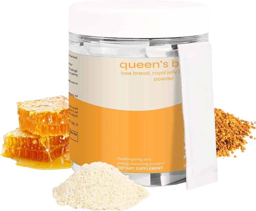 Queen's Boost - Pane senza zucchero d'api, polvere Royal Jelly & Propolis con vitamina C - Non OGM, supporto immunitario e energetico - 30 sacchetti individuali per confezione, alimentazione di 30 giorni