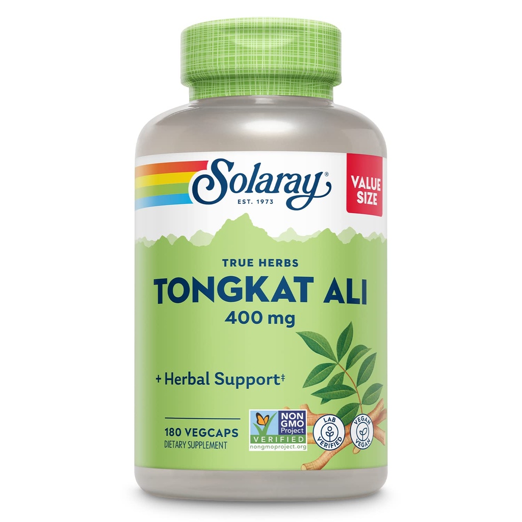 SOLARAY Tongkat Ali 400 mg - Longjack Tongkat Ali per gli uomini - Supporto erbe per la salute e la vitalità degli uomini - Vegan, Non OGM, Lab Verified - 180 Serve, 180 VegCaps