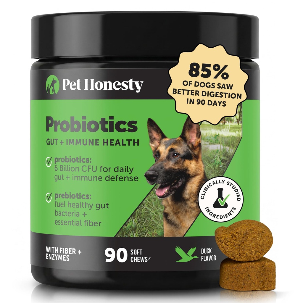 Probiotici per cani per la diarrea occasionale e il supporto per gli animali domestici, enzimi digestivi con prebiotici per la salute del fegato per cani, salute dell'immunità e sollievo dell'immunità (Duck 90 ct)
