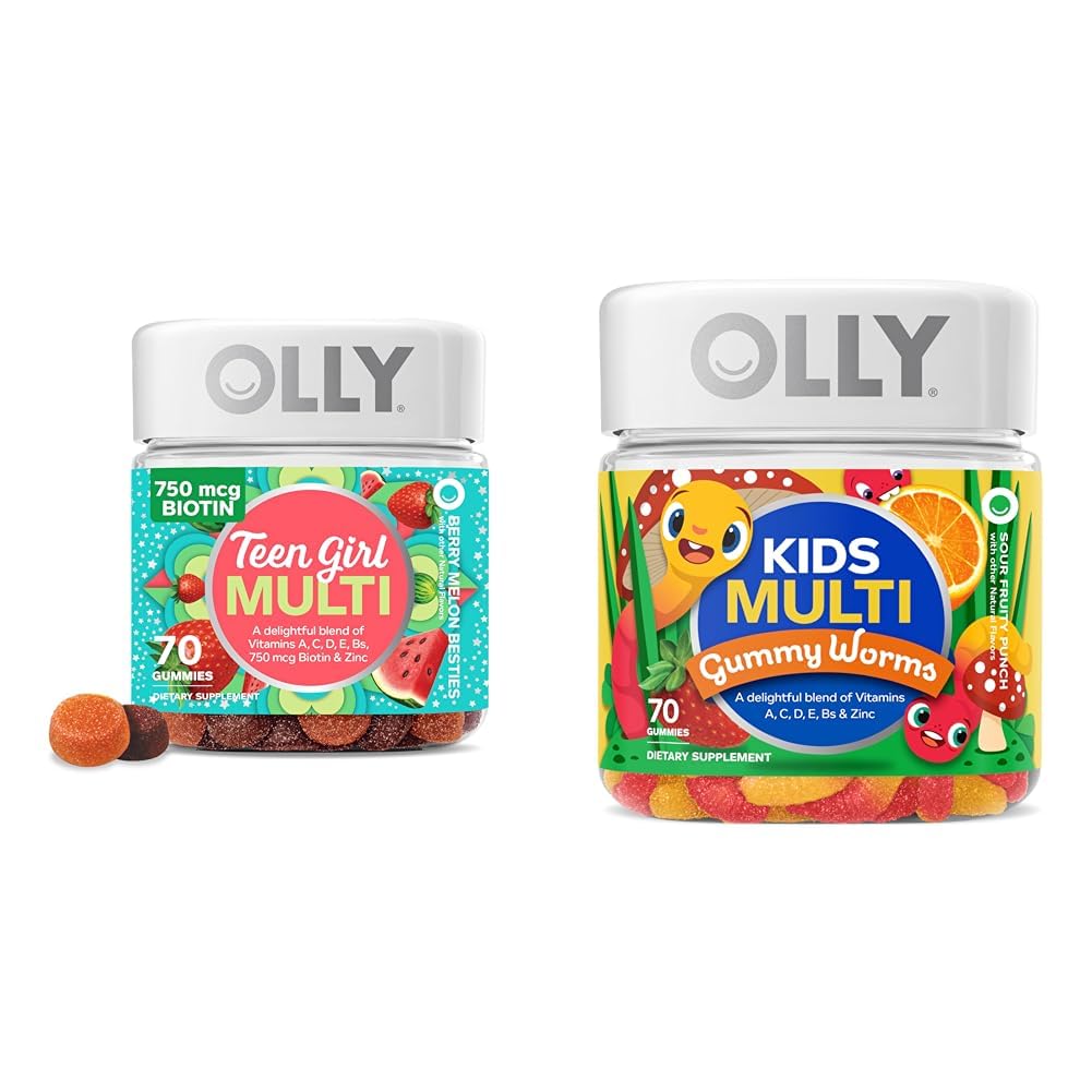 OLLY Teen Girl Multi Gummy, Kids Multivitamin Gummy Worms, Vitamine, Minerali, Supporto immunitario, 35 & 45 giorni di alimentazione