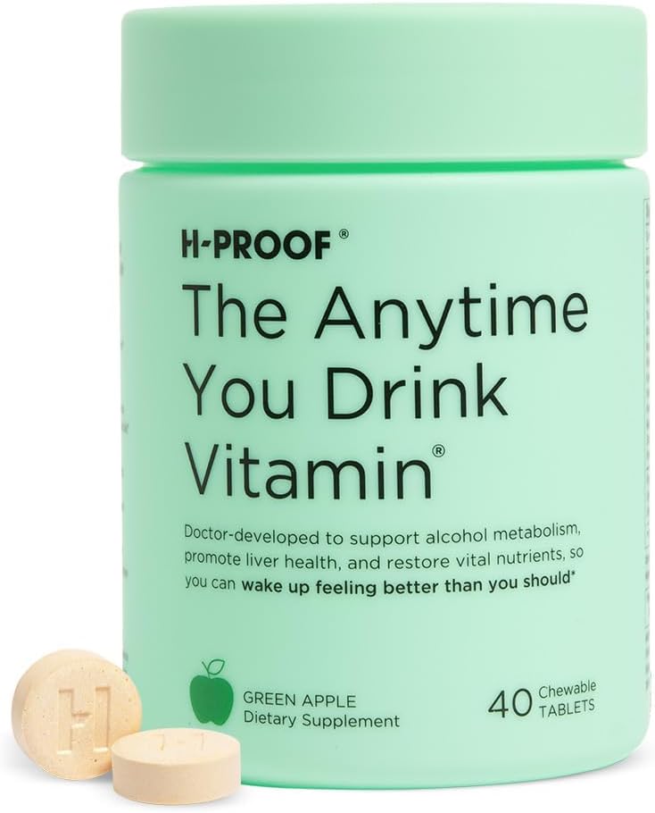 H-PROOF Il tempo in cui si beve la vitamina, la salute e l'immunità del fegato con gli elettroliti, il cardo del latte e le vitamine B & C - 40 compresse masticabili (20 porzioni), Vegan, la mela verde