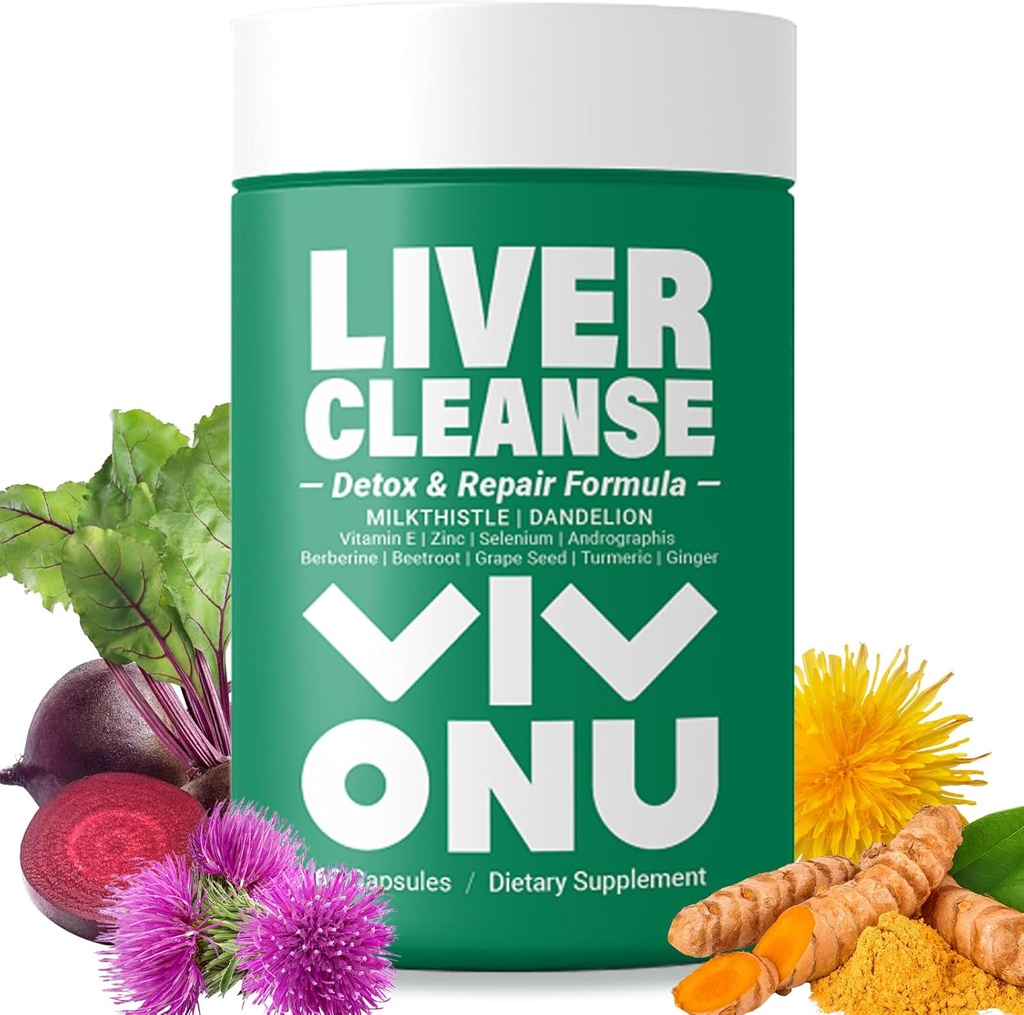 VivoNu Milk Thistle Silymarin & Dandelion Root Liver Health Support, Supporto antiossidante, Detox (60 capsule/1 bottiglia)