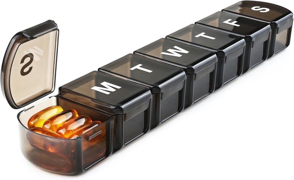 XL Weekly Pill Box Organizer 7 giorno, 1 settimana Jumbo Pill Dispenser caso una volta al giorno, MOLN HYMY Contenitore di medicina quotidiana per tenere farmaci, vitamine, oli di pesce e supplemento (nero