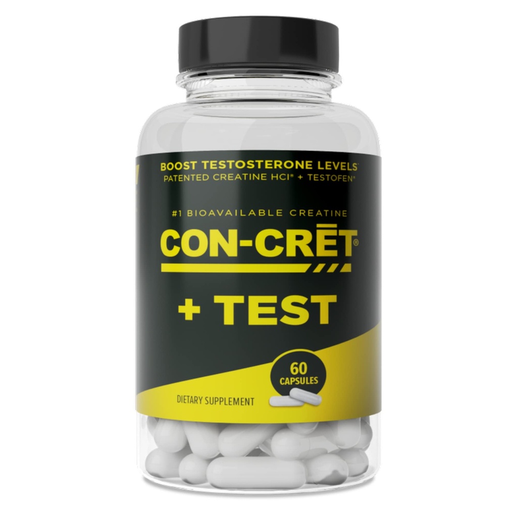CON-CRET®+ Test, CON-CRET® brevettato Creatina HCl Ora con Testofen®, Boost livelli di testosterone, 60 capsule