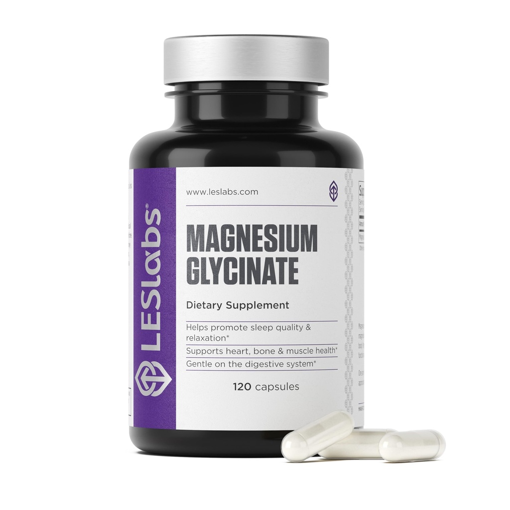 LES Labs Magnesium Glycinate – Supporta sonno riposante, salute del cuore, stress sollievo, metabolismo, Nerve e funzionalità del muscolo, Gentle on The Digestive System – Supplemento non OGM – 120 Capsule