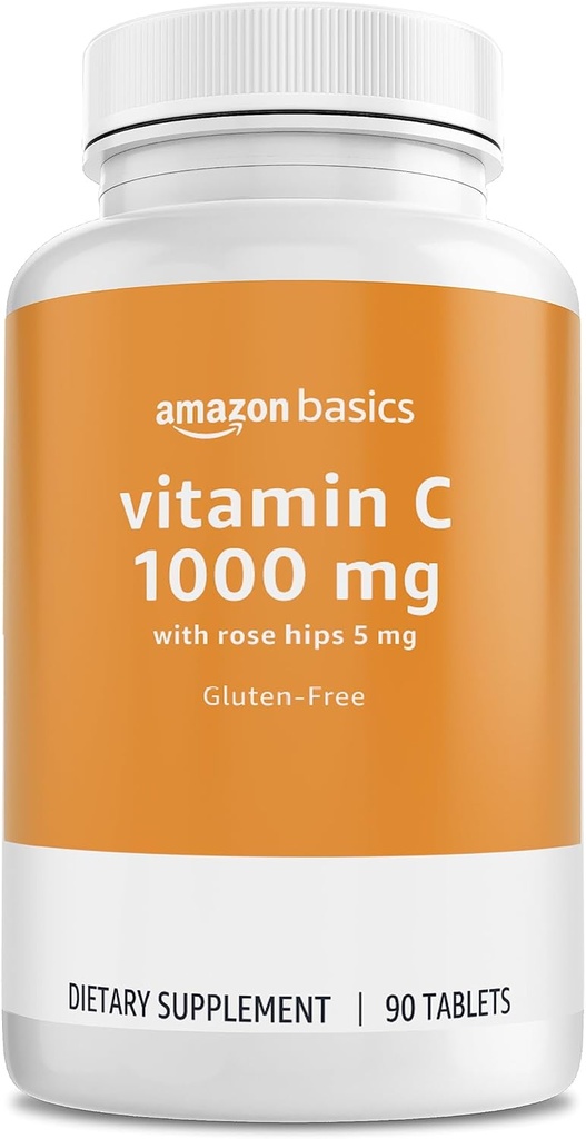 Basics - Vitamina C, 1000 mg con Rose Hips 5mg, 90 compresse (1 per porzione), Gluten Free