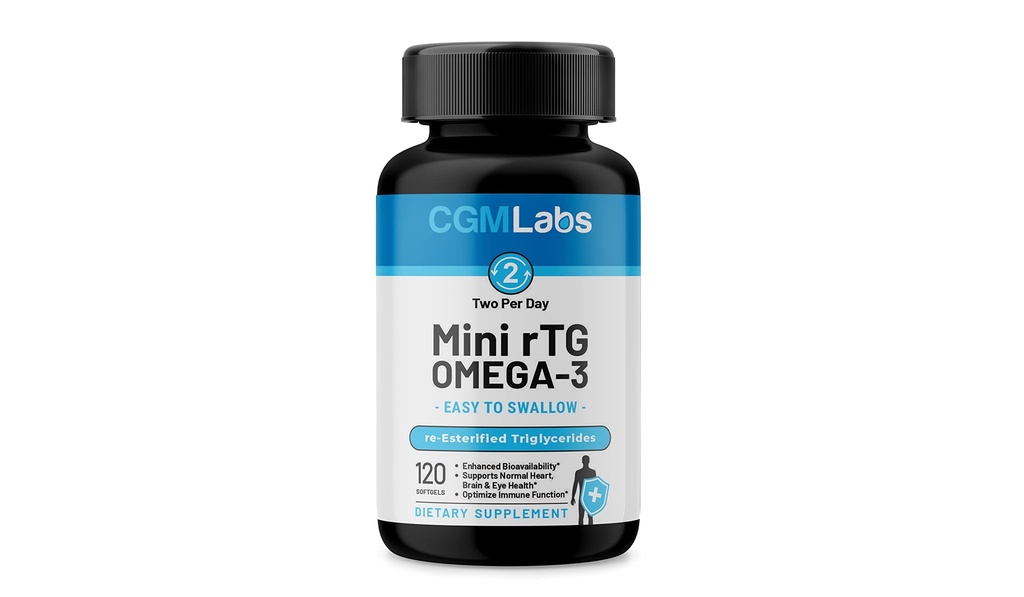 rTG Omega 3 Fish Oil Integratore Dietetico - Alta Assorbimento & Azione Veloce, Burpless Fish Oil Supplemento da Anchovy. Trigliceride riesterificato w/EPA & DHA (come rTG) 960mg - 120 Softgels di CGM Labs