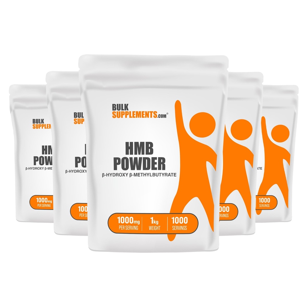 BulkSupplements.com Polvere HMB - come supplemento di HMB di calcio, Beta-Hydroxy Beta-Methylbutyrate - non aromaed & Gluten Free, 1g per porzione, 1kg (pacchetto di 5) (11 lbs)