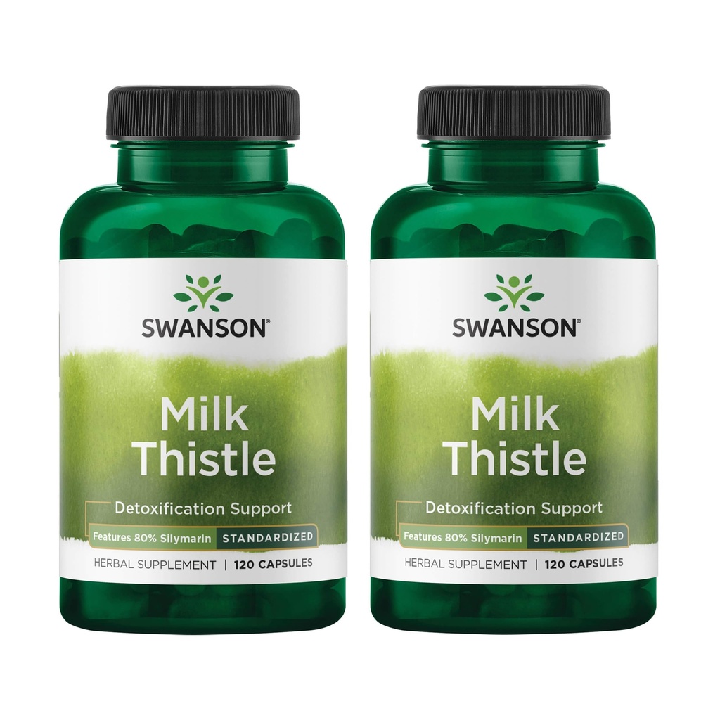 Swanson Milk Thistle (Standardized) - Herbal Liver Support Supplement w/80% Silymarin - Formula naturale che aiuta a mantenere la salute generale e il benessere - (120 capsule) (2 Pack)