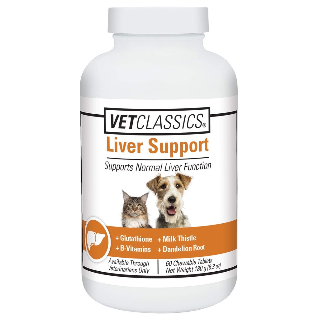 Vet Classics Liver Support Pet Health Supplemento per cani, gatti – Funzioni del fegato – B-Vitamins, Glutathione, cardo del latte – Compresse morbide, Chews – 60 compresse masticabili