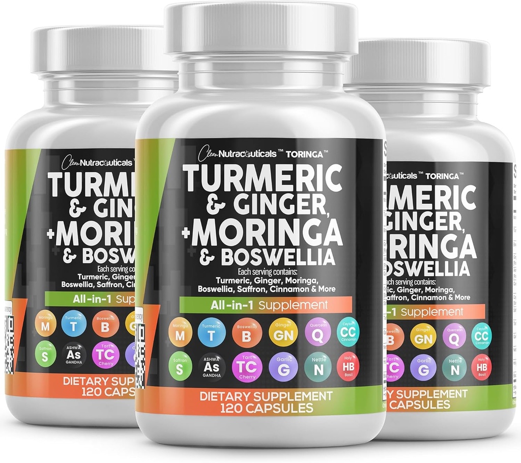 Supplemento Turco Moringa | Ginger Boswellia Saffron - Supplemento per donne e uomini con Ceylon Cinnamon, Tart Cherry, Quercetin Aglio San Basilio - 3Pack