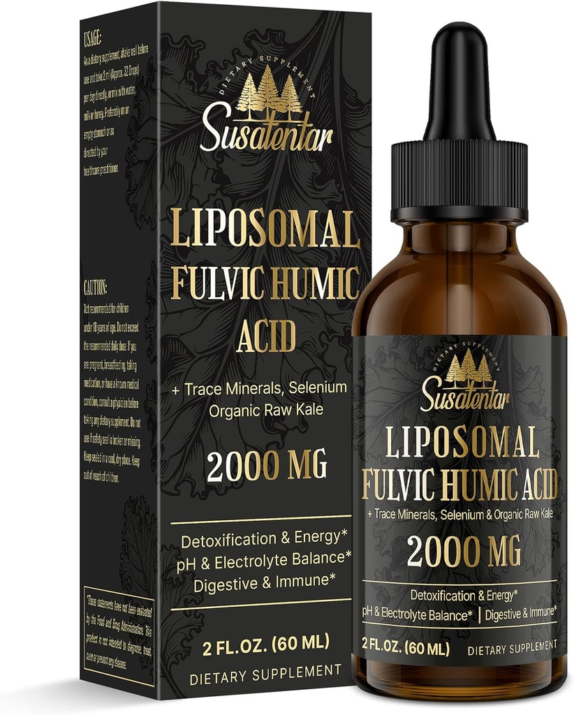 Gocce di elettroliti 2000 MG | Liquid Liposomal Fulvic Humic Acid Supplemento | 85+ Trace Minerals | Idratazione | Detossificazione | Energy | pH Balance | Digestione | Immunity | 2 Oz