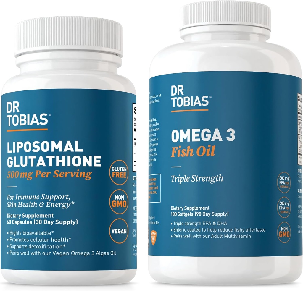 Dr. Tobias Omega 3 Fish Oil e Liposomal Glutathione - Supporta la funzione immunitaria, la salute della pelle e l'assorbimento nutriente - Non-OGM