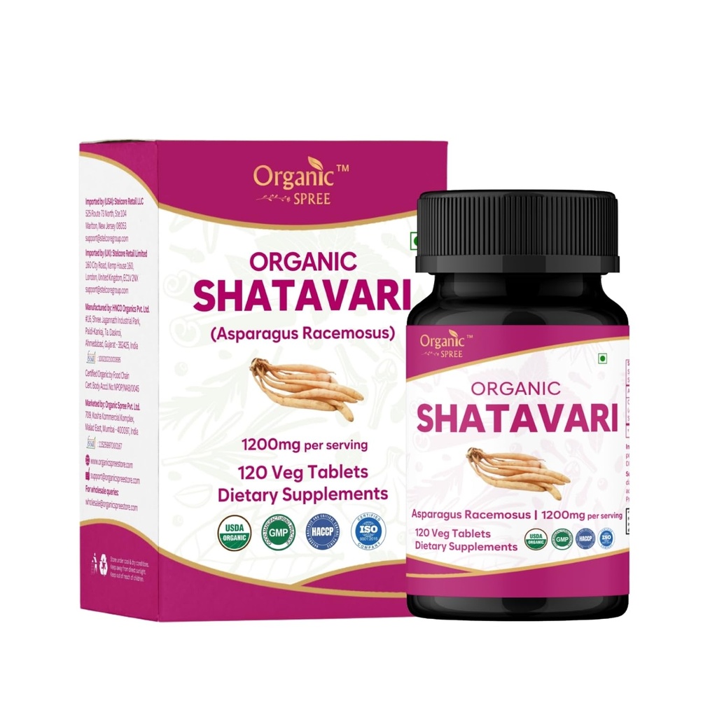 Shatavari 120 compresse | Asparagus Racemosus (Shatavari) | USDA Organic Certified | Supporta la salute e il sistema immunitario delle donne | Integratore alimentare 120tab