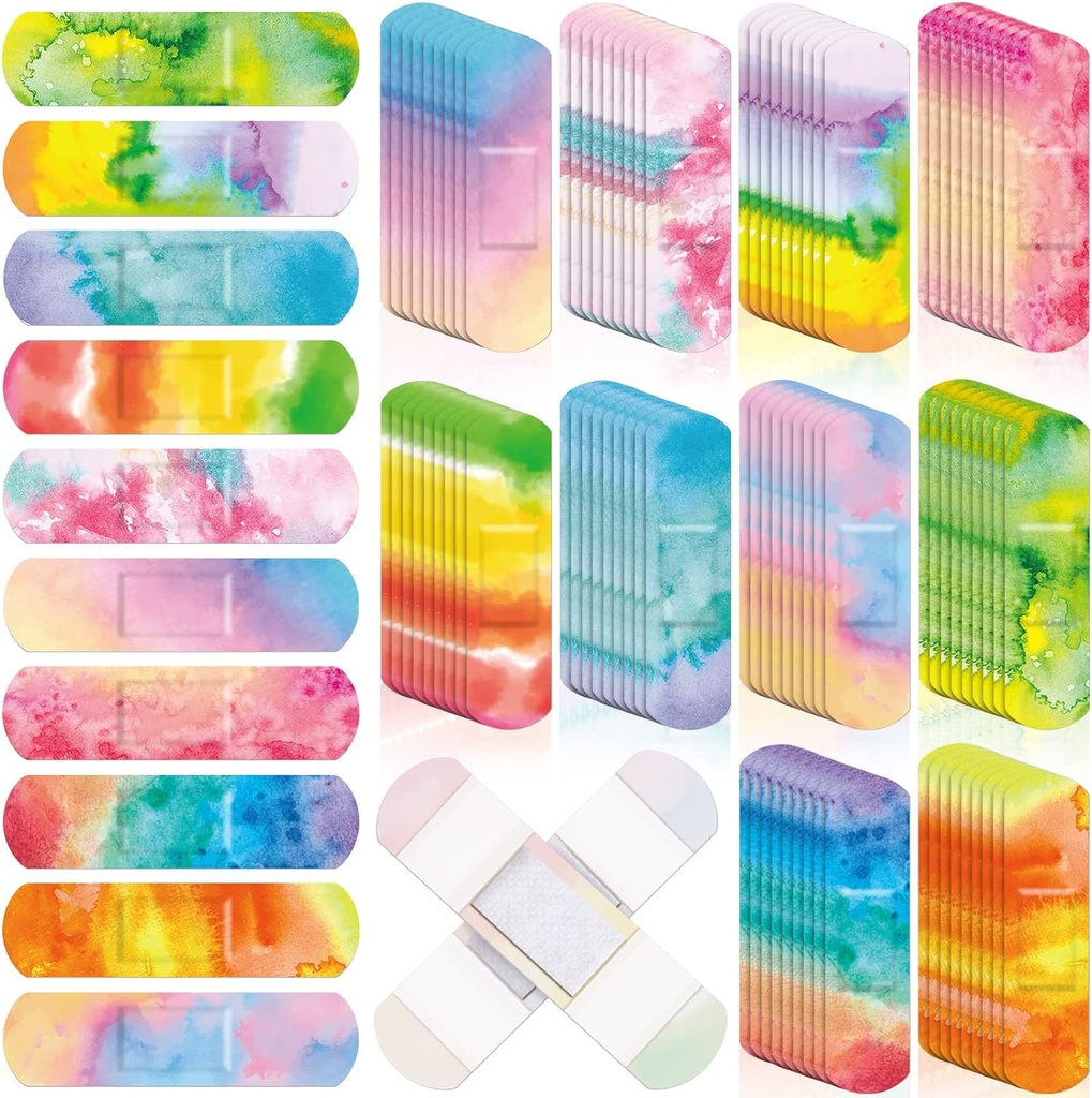 Lounsweer 120 Pcs Kids Bandages Bulk Tie Dye Pastello colorato per Kid Cute impermeabile flessibile Adhesive Tap Traspirante Cura per Bambino Toddler taglio Scrapes Wounds Burn, 10 Stile (Tie Dye)