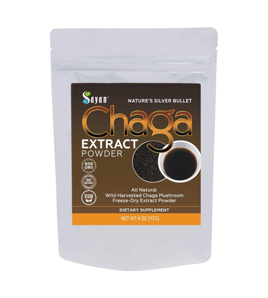 Estratto di funghi Sayan Chaga polvere (4oz) – congelare selvatica siberiana seccato - tè antiossidante organico per il supporto immunitario e digestione - messa a fuoco, energia, chiarezza, benessere - No Additivi