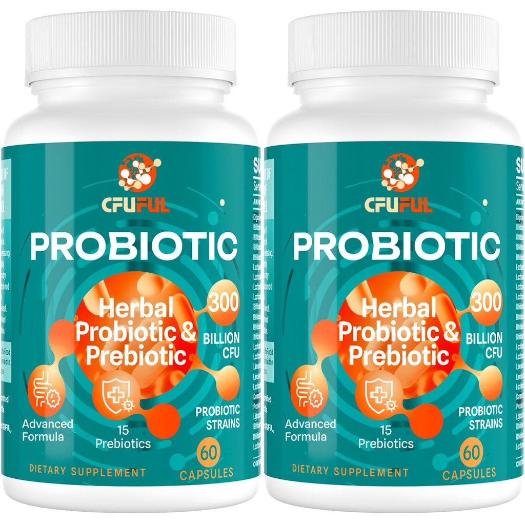 Probiotici per donne e uomini - 300 miliardi di CFU, 24 strati probiotici + 15 erbe biologiche Prebiotici miscela, per la salute generale del fegato digestivo, Immune, costipazione & Bloating, Shelf Stable - 4 mesi di alimentazione
