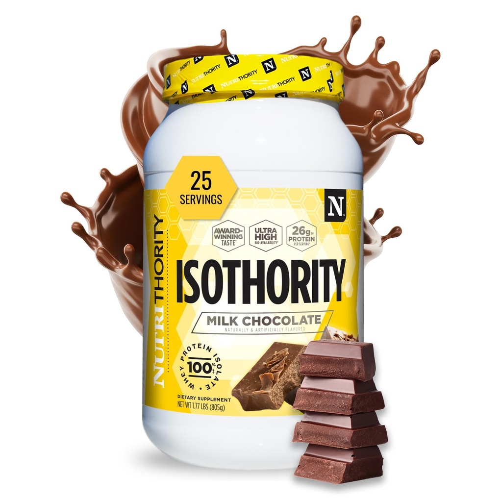 Isolato di proteine del siero di Isothority, Cioccolato del latte, 2 lb - Aminoacidi a catena ramificata ultra assorbibili (BCAA) Polvere con 25g Protein Per Serving, Carbo basso - Costruisci il muscolo & Accelerare il recupero